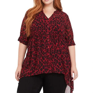 TORRID NEW WOMENS PLUS RED LEOPARD TOP SHIRT BLOUSE SZ 1